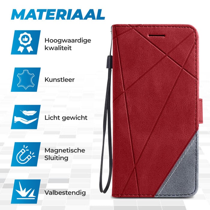 JVS Products iPhone 13 hoesje - Bookcase - Pasjeshouder - Portemonnee - Patroon - Kunstleer - Rood