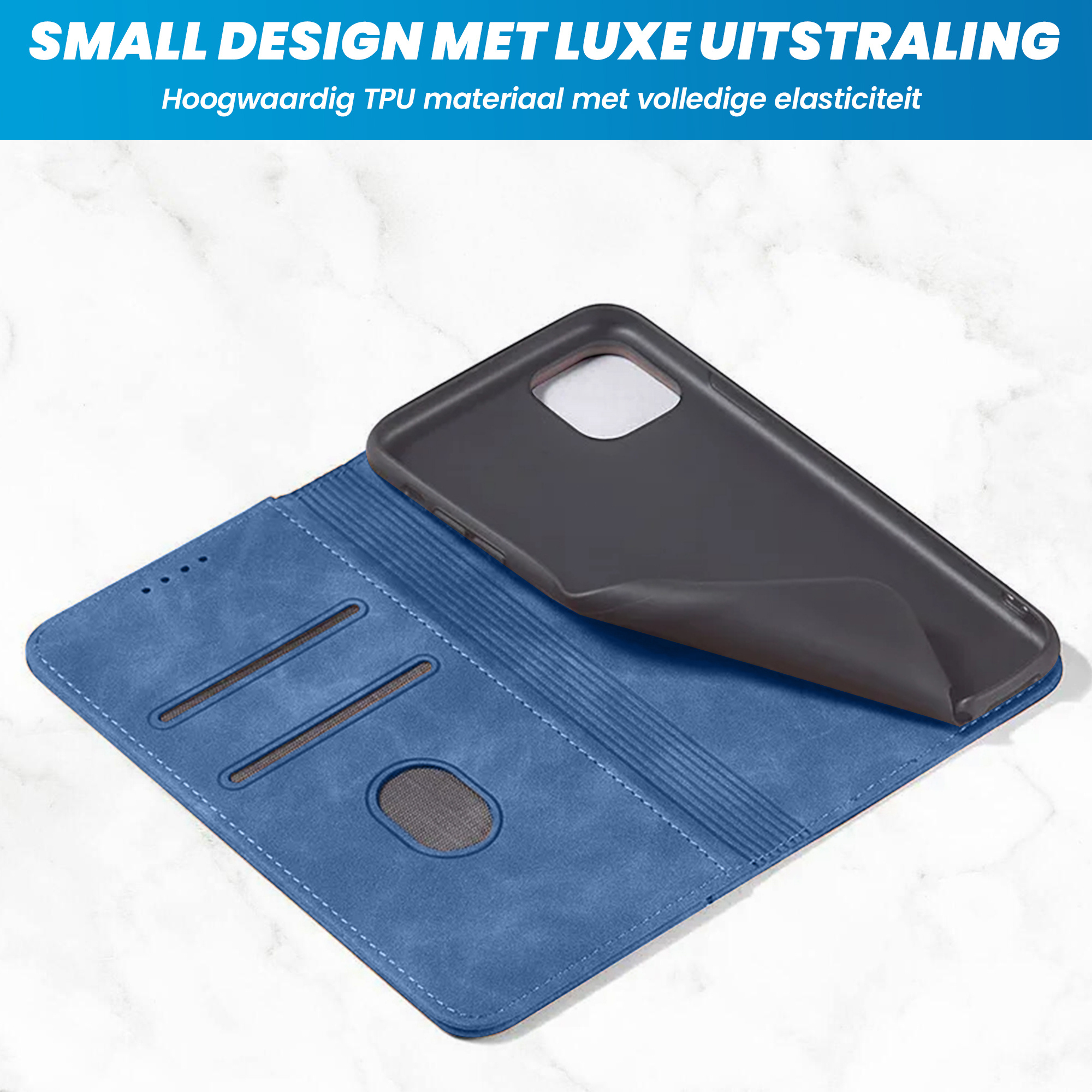 JVS Products iPhone SE 2022 hoesje - Bookcase - Pasjeshouder - Portemonnee - Kunstleer - Blauw