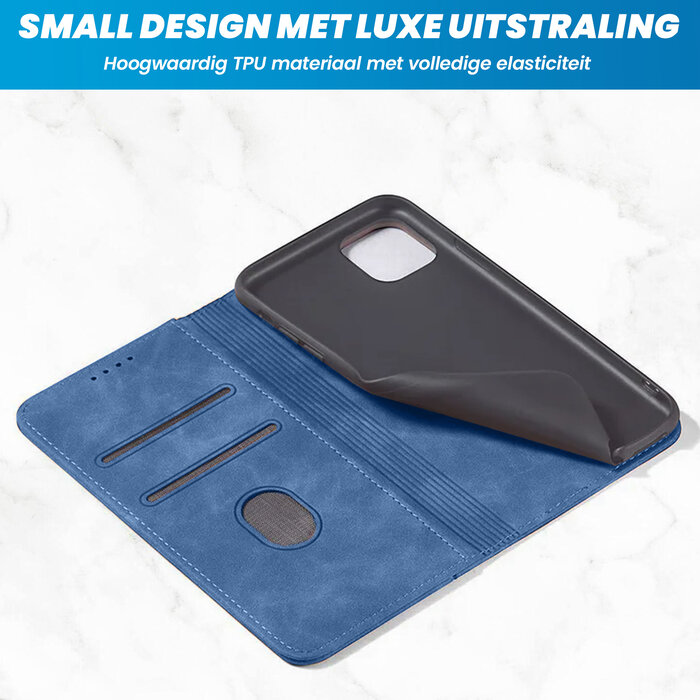 JVS Products iPhone 12 hoesje - Bookcase - Pasjeshouder - Portemonnee - Kunstleer - Blauw