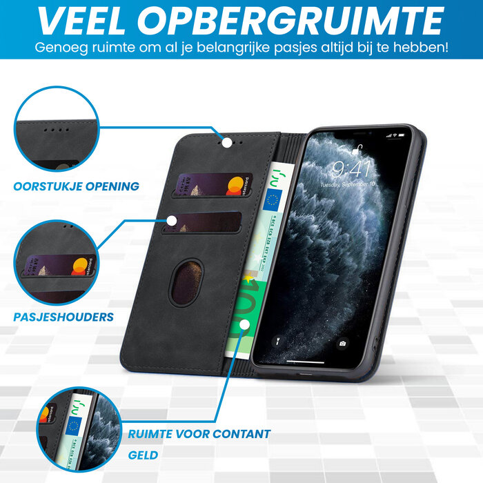 JVS Products iPhone SE 2022 hoesje - Bookcase - Pasjeshouder - Portemonnee - Kunstleer - Zwart