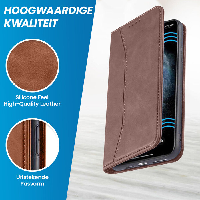 JVS Products iPhone 15 Plus hoesje -  Bookcase -  Pasjeshouder -  Portemonnee -  Kunstleer -  Donkerbruin