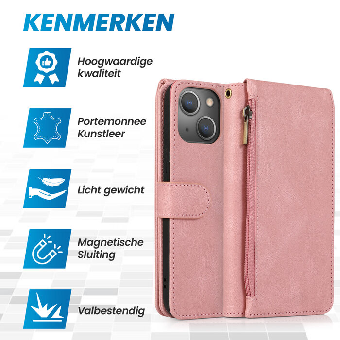 JVS Products iPhone 7 hoesje - Bookcase - Pasjeshouder - Portemonnee - Rits - Kunstleer - Rose Goud