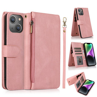 JVS Products iPhone 13 hoesje - Bookcase - Pasjeshouder - Portemonnee - Rits - Kunstleer - Rose Goud