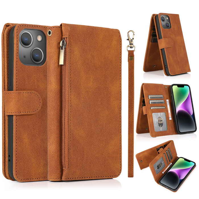 JVS Products Samsung Galaxy A54 5G hoesje - Bookcase - Pasjeshouder - Portemonnee - Rits - Kunstleer - Bruin