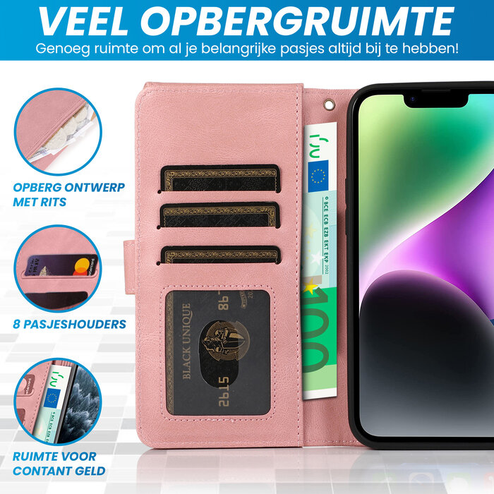 JVS Products Samsung Galaxy A54 5G hoesje - Bookcase - Pasjeshouder - Portemonnee - Rits - Kunstleer - Rose Goud