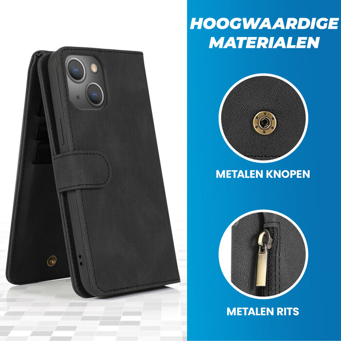 JVS Products Samsung Galaxy S23 hoesje - Bookcase - Pasjeshouder - Portemonnee - Rits - Kunstleer - Zwart
