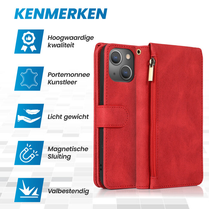 JVS Products Samsung Galaxy A71 hoesje - Bookcase - Pasjeshouder - Portemonnee - Rits - Kunstleer - Rood