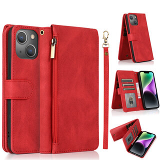 JVS Products iPhone 13 hoesje - Bookcase - Pasjeshouder - Portemonnee - Rits - Kunstleer - Rood
