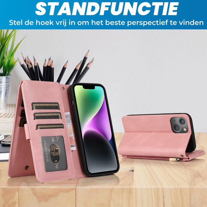 JVS Products iPhone SE 2020 hoesje - Bookcase - Pasjeshouder - Portemonnee - Rits - Kunstleer - Rose Goud