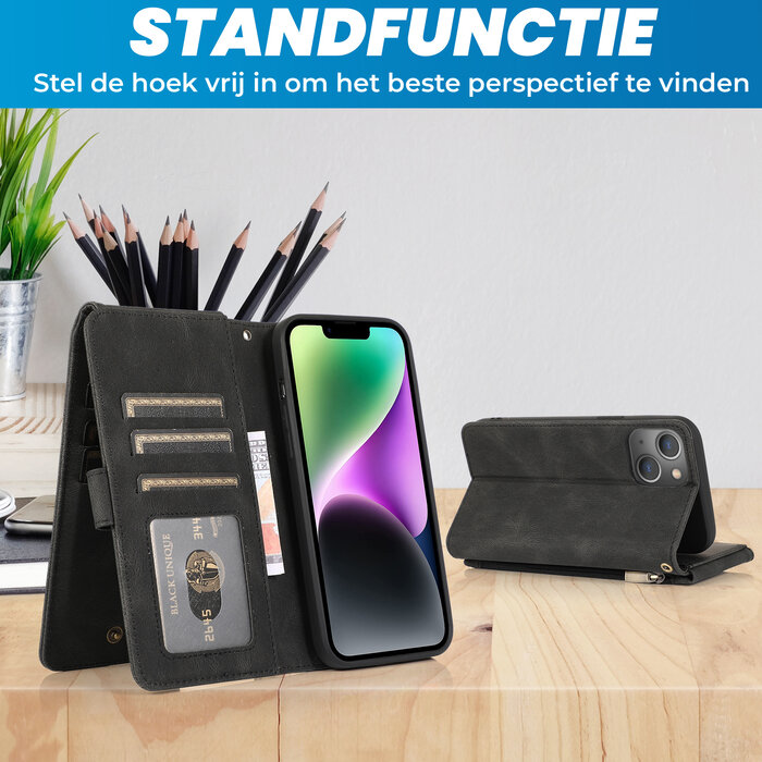 JVS Products iPhone X hoesje - Bookcase - Pasjeshouder - Portemonnee - Rits - Kunstleer - Zwart