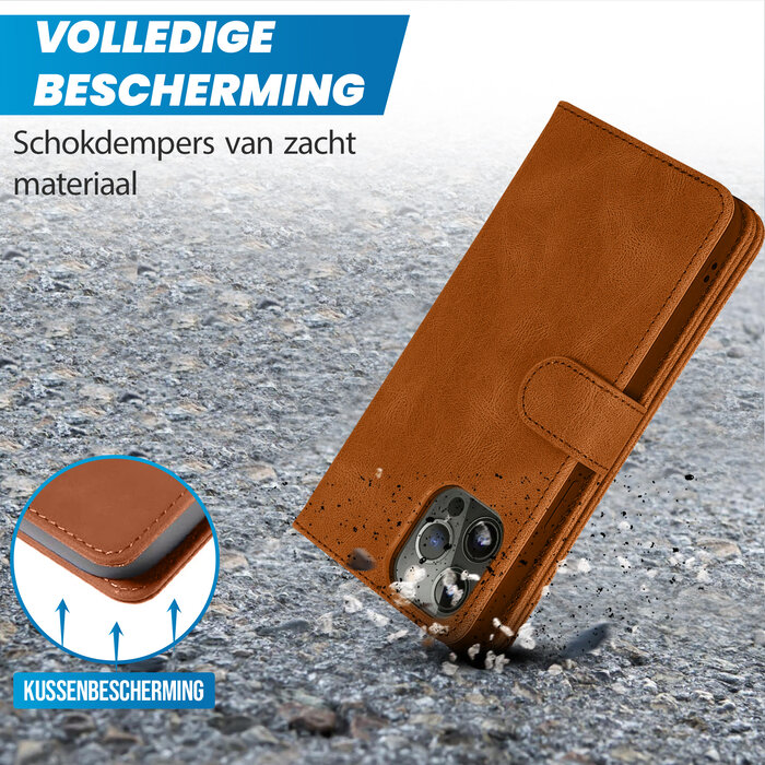 JVS Products iPhone 15 Plus hoesje -  Bookcase -  Pasjeshouder -  Portemonnee -  Rits -  Kunstleer -  Bruin