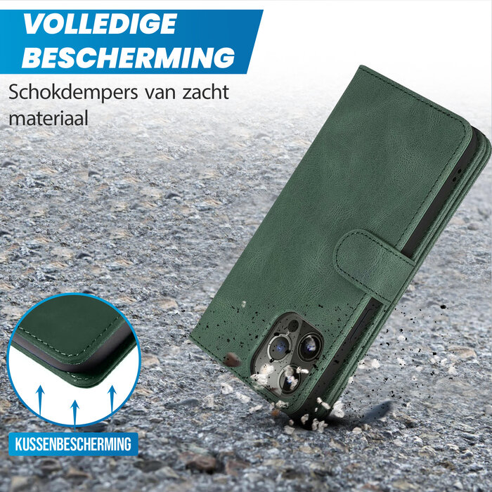 JVS Products Samsung Galaxy S22 hoesje - Bookcase - Pasjeshouder - Portemonnee - Rits - Kunstleer - Groen