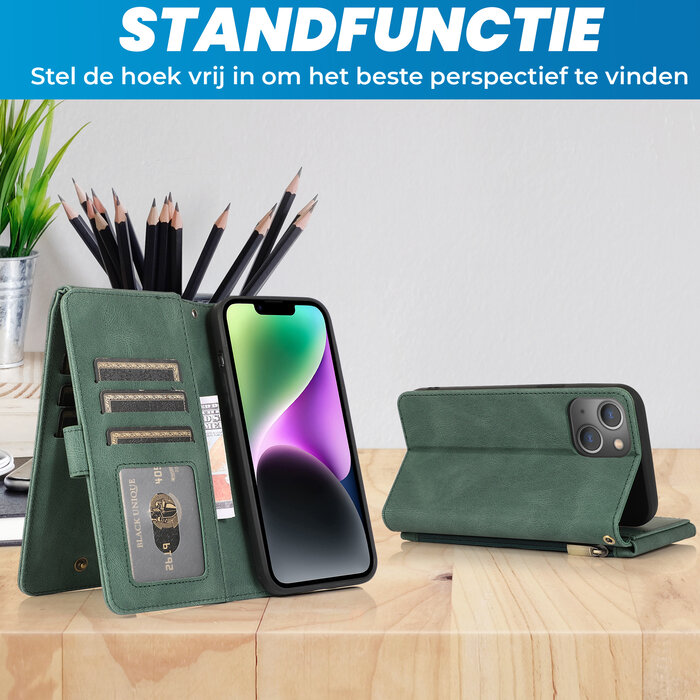 JVS Products Samsung Galaxy A51 hoesje - Bookcase - Pasjeshouder - Portemonnee - Rits - Kunstleer - Groen
