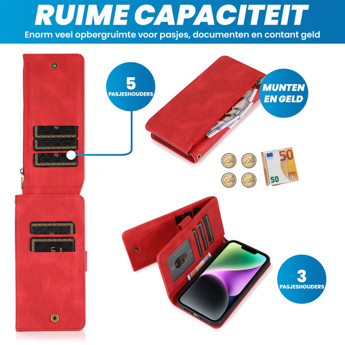 JVS Products Samsung Galaxy S24 Plus hoesje - Bookcase - Pasjeshouder - Portemonnee - Rits - Kunstleer - Rood