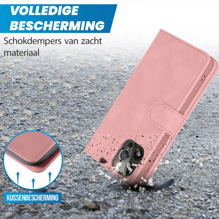 JVS Products Samsung Galaxy A52 hoesje - Bookcase - Pasjeshouder - Portemonnee - Rits - Kunstleer - Rose Goud