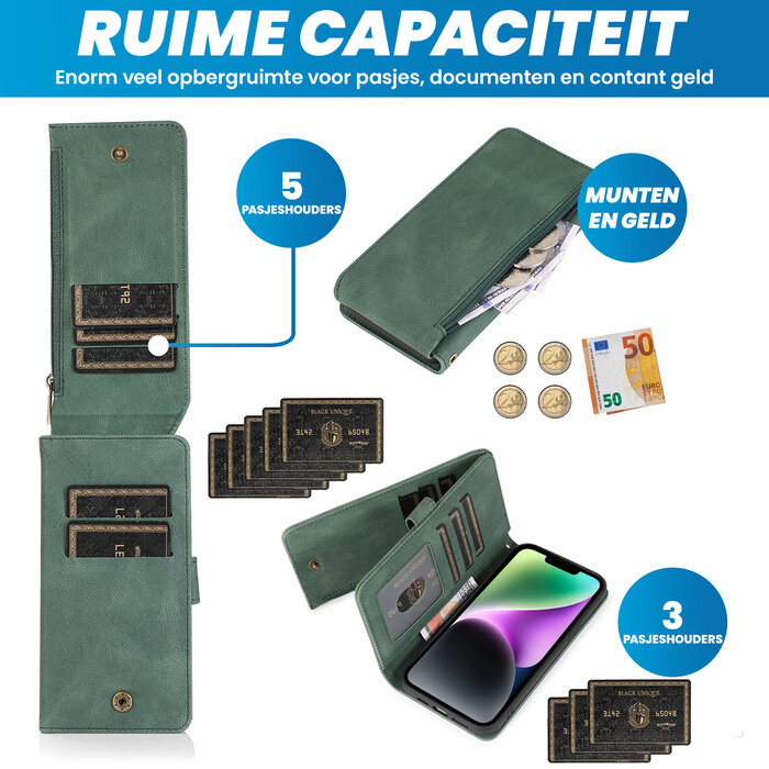 JVS Products iPhone 11 Pro Max hoesje - Bookcase - Pasjeshouder - Portemonnee - Rits - Kunstleer - Groen