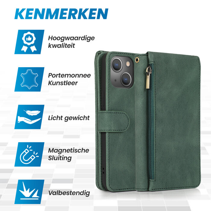 JVS Products iPhone 12 Pro Max hoesje - Bookcase - Pasjeshouder - Portemonnee - Rits - Kunstleer - Groen