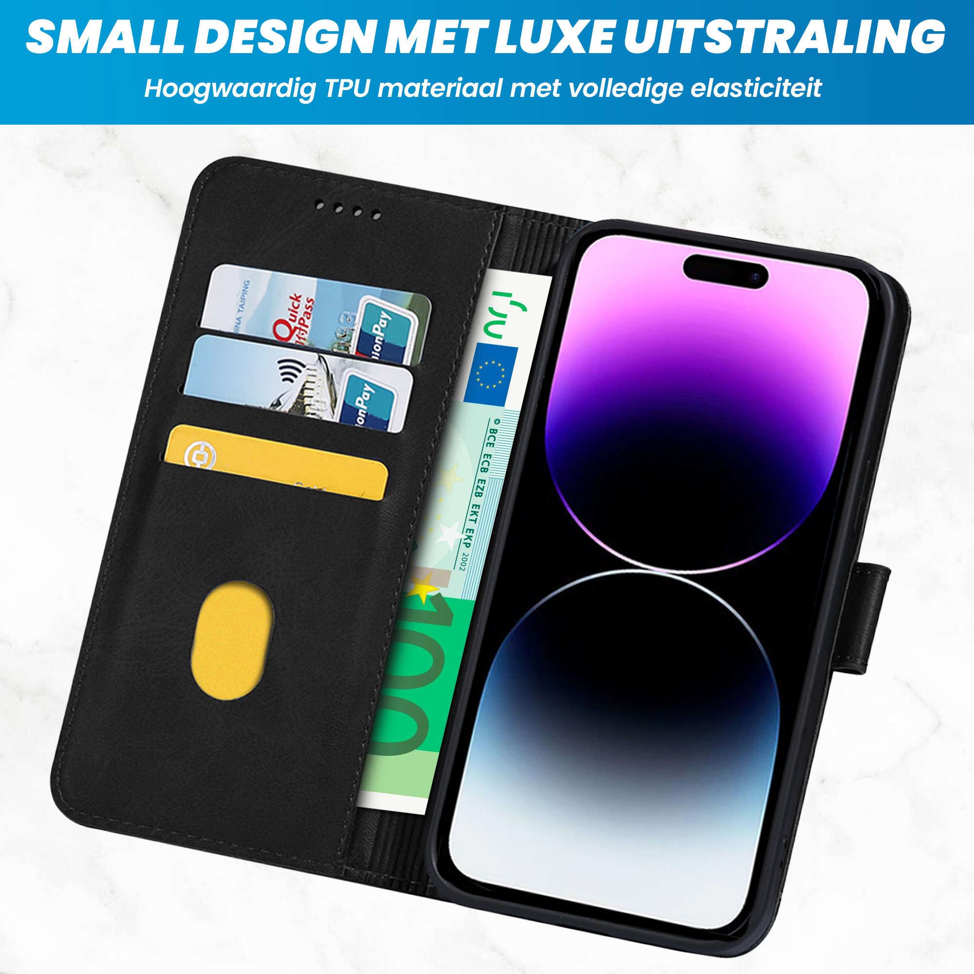 JVS Products Samsung Galaxy A34 5G hoesje - Bookcase - Pasjeshouder - Portemonnee - Kunstleer - Zwart