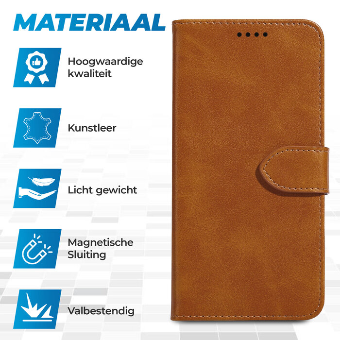 JVS Products iPhone 15 Plus hoesje -  Bookcase -  Pasjeshouder -  Portemonnee -  Kunstleer -  Lichtbruin