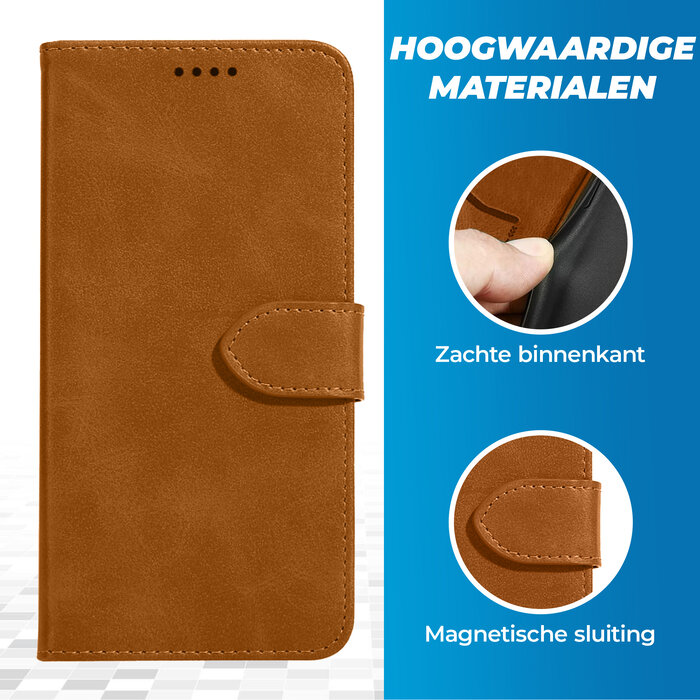 JVS Products iPhone 15 Plus hoesje -  Bookcase -  Pasjeshouder -  Portemonnee -  Kunstleer -  Lichtbruin