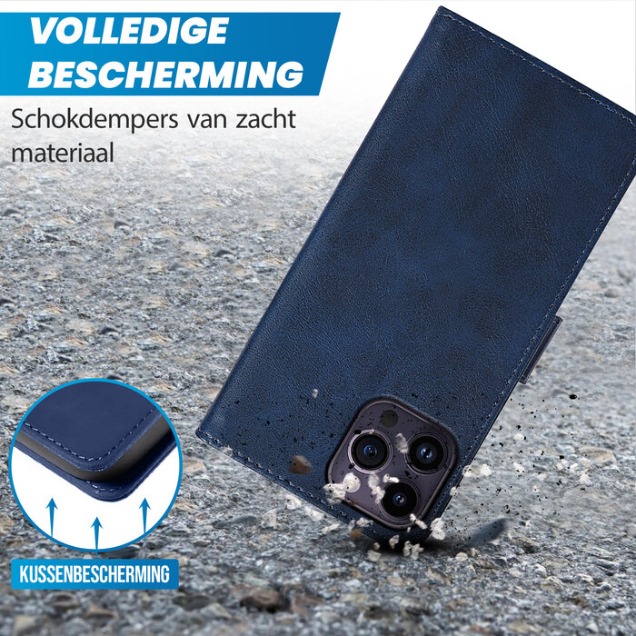JVS Products iPhone 15 Pro hoesje -  Bookcase -  Pasjeshouder -  Portemonnee -  Kunstleer -  Blauw