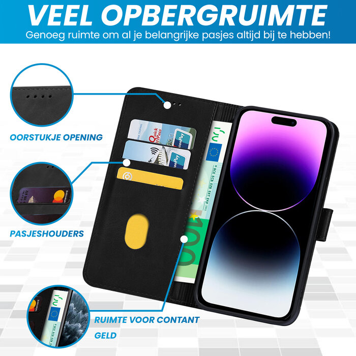 JVS Products iPhone 15 Plus hoesje -  Bookcase -  Pasjeshouder -  Portemonnee -  Kunstleer -  Zwart