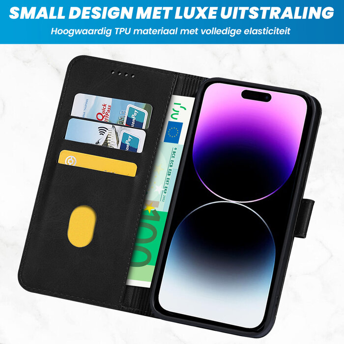 JVS Products iPhone 15 Plus hoesje -  Bookcase -  Pasjeshouder -  Portemonnee -  Kunstleer -  Zwart