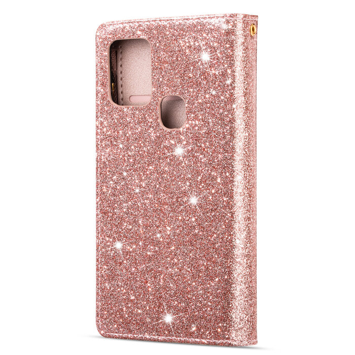 JVS Products Samsung Galaxy A35 hoesje - Bookcase - Koord - Pasjeshouder - Portemonnee - Glitter - Bloemenpatroon - Kunstleer - Rose Goud