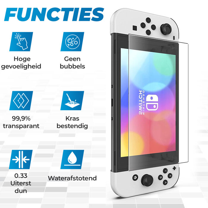 JVS Products Screenprotector geschikt voor Nintendo Switch OLED - Tempered Glass - 1 stuk - Transparant
