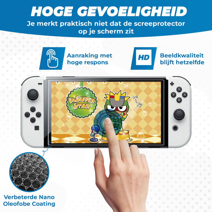 JVS Products Screenprotector geschikt voor Nintendo Switch OLED - Tempered Glass - 1 stuk - Transparant