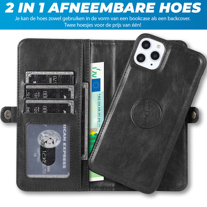 JVS Products Samsung Galaxy S22 Ultra hoesje - Bookcase - Afneembaar 2 in 1 - Backcover - Pasjeshouder - Portemonnee - Kunstleer - Zwart
