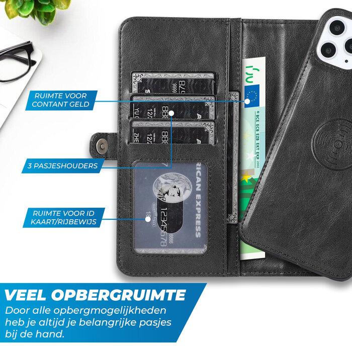 JVS Products Samsung Galaxy S22 Ultra hoesje - Bookcase - Afneembaar 2 in 1 - Backcover - Pasjeshouder - Portemonnee - Kunstleer - Zwart