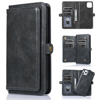 JVS Products iPhone 12 Pro hoesje - Bookcase - Afneembaar 2 in 1 - Backcover - Pasjeshouder - Portemonnee - Kunstleer - Zwart