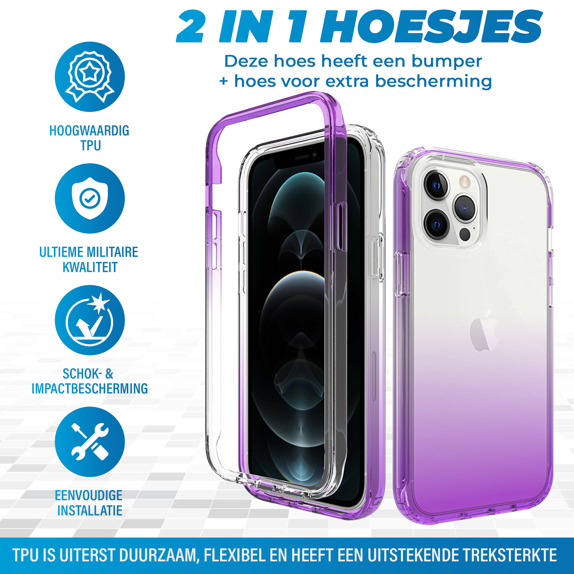 JVS Products Samsung Galaxy A52 hoesje - Full body - 2 delig - Shockproof - Siliconen - TPU - Paars