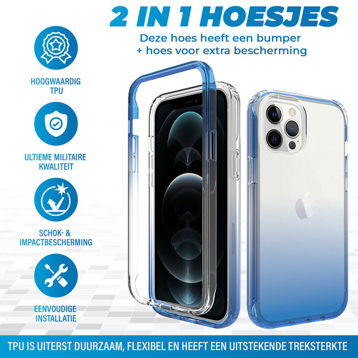 JVS Products iPhone 14 hoesje - Full body - 2 delig - Shockproof - Siliconen - TPU - Blauw