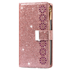 iPhone 16 Plus hoesje - Bookcase - Koord - Pasjeshouder - Portemonnee - Glitter - Bloemenpatroon - Kunstleer - Rose Goud