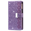 iPhone 16 Pro Max hoesje - Bookcase - Koord - Pasjeshouder - Portemonnee - Glitter - Bloemenpatroon - Kunstleer - Paars