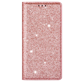 JVS Products iPhone 16 hoesje - Bookcase - Pasjeshouder - Portemonnee - Glitter - TPU - Rose Goud