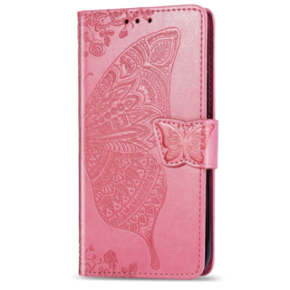 JVS Products iPhone 16 Pro hoesje - Bookcase - Pasjeshouder - Portemonnee - Vlinderpatroon - Kunstleer - Roze