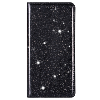 JVS Products iPhone 16 hoesje - Bookcase - Pasjeshouder - Portemonnee - Glitter - TPU - Zwart