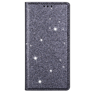 JVS Products iPhone 16 hoesje - Bookcase - Pasjeshouder - Portemonnee - Glitter - TPU - Grijs