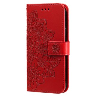 JVS Products iPhone 16 hoesje - Bookcase - Pasjeshouder - Portemonnee - Bloemenprint - Kunstleer - Rood