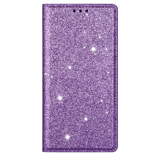 JVS Products iPhone 16 Pro Max hoesje - Bookcase - Pasjeshouder - Portemonnee - Glitter - TPU - Paars