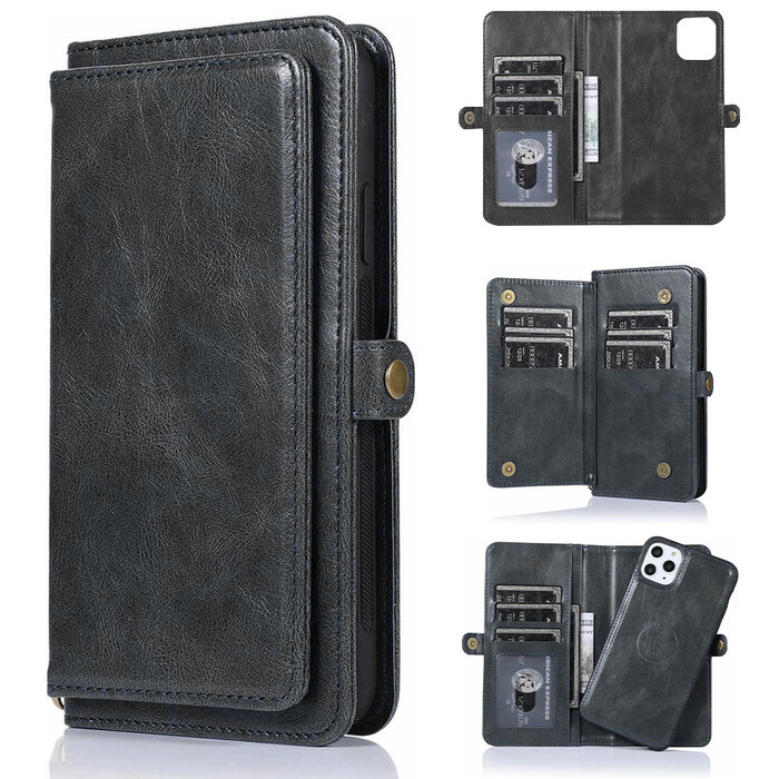 JVS Products iPhone 16 Plus hoesje - Bookcase - Afneembaar 2 in 1 - Backcover - Pasjeshouder - Portemonnee - Kunstleer - Zwart