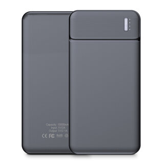 JVS Products Powerbank 10000 mAh - 2x USB A output, 1x USB C output & 1x Micro USB input - USB A naar USB C kabel meegeleverd - Powerbank klein - Powerbank lichtgewicht - Zwart