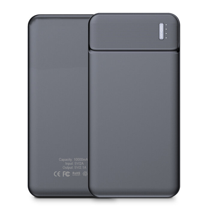 JVS Products Powerbank 10000 mAh - 2x USB A output, 1x USB C output & 1x Micro USB input - USB A naar USB C kabel meegeleverd - Powerbank klein - Powerbank lichtgewicht - Zwart