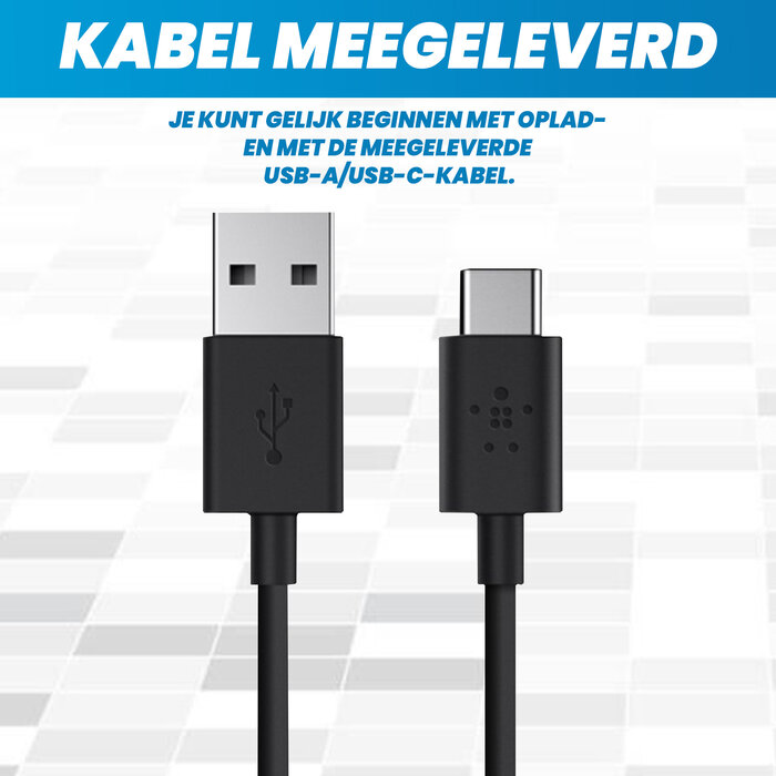 JVS Products Powerbank 10000 mAh - 2x USB A output, 1x USB C output & 1x Micro USB input - USB A naar USB C kabel meegeleverd - Powerbank klein - Powerbank lichtgewicht - Zwart