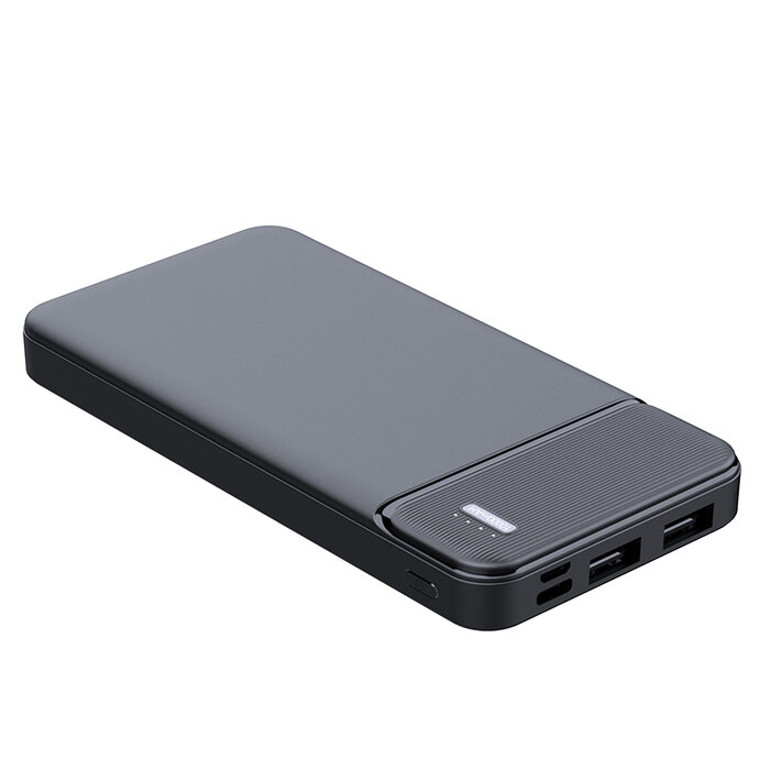 JVS Products Powerbank 10000 mAh - 2x USB A output, 1x USB C output & 1x Micro USB input - USB A naar USB C kabel meegeleverd - Powerbank klein - Powerbank lichtgewicht - Zwart