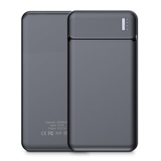 JVS Products Powerbank 20000 mAh - 2x USB A output, 1x USB C Output & 1x Micro USB input - USB A naar USB C kabel meegeleverd - Powerbank klein - Zwart