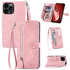 iPhone 16 Pro hoesje - Bookcase - Koord - Pasjeshouder - Portemonnee - Bloemenpatroon - Kunstleer - Roze